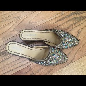 Jeweled cute flat slip-on mules